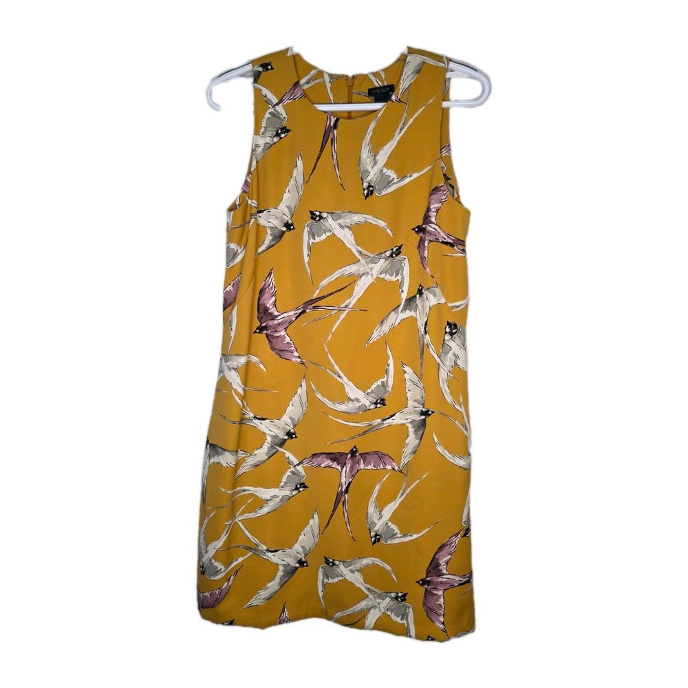 Ann‎ Taylor Womens Dress size 4 Yellow Sleeveless Zipper Birds Animal Print